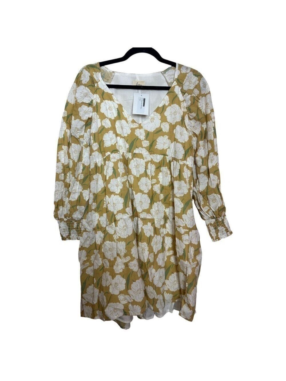 Ran Floral Puff Long Balloon Sleeve Voluminous Baby Doll Mini Short Dress
